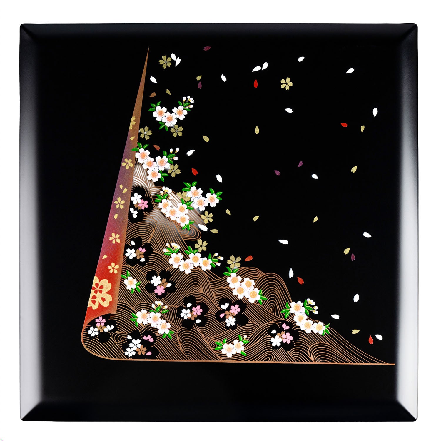 Black Cherry Blossom 3 Tier Japanese Obento Box top