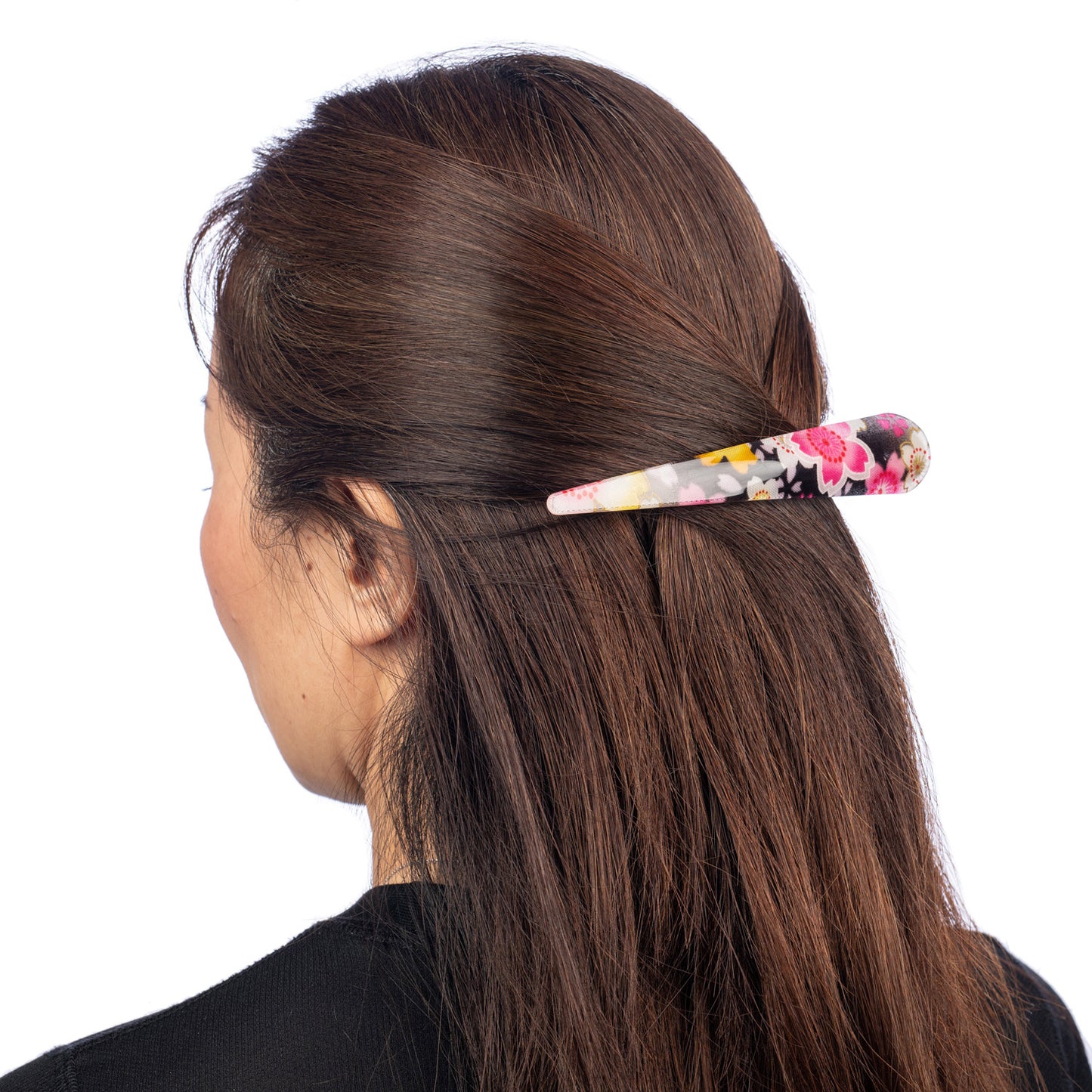 Black Cherry Blossom Japanese Hair Clip model side
