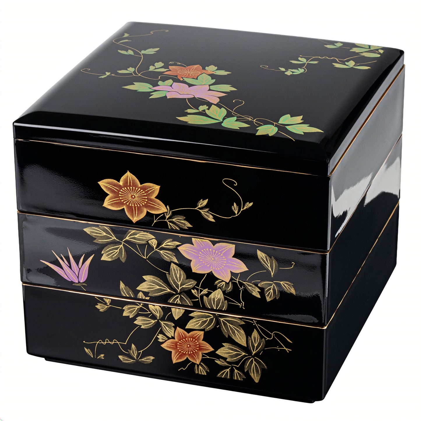 Black Clematis 3 Tier Japanese Obento Box