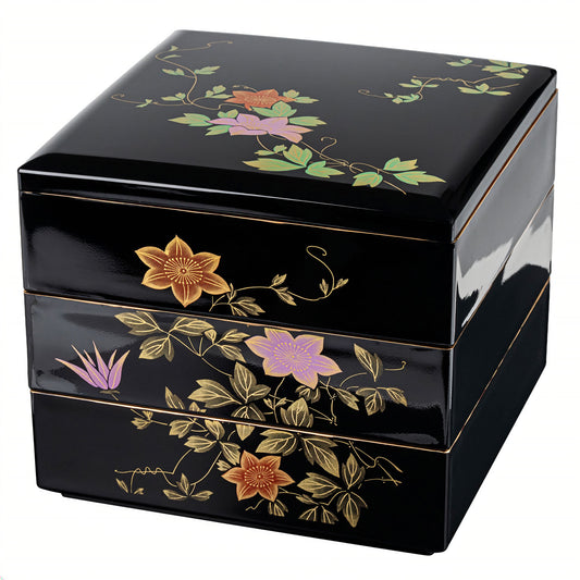 Black Clematis 3 Tier Japanese Obento Box