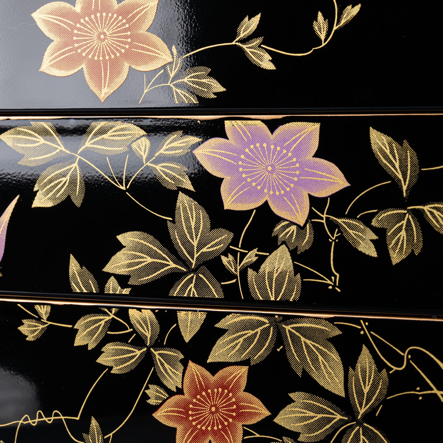 Black Clematis 3 Tier Japanese Obento Box detail