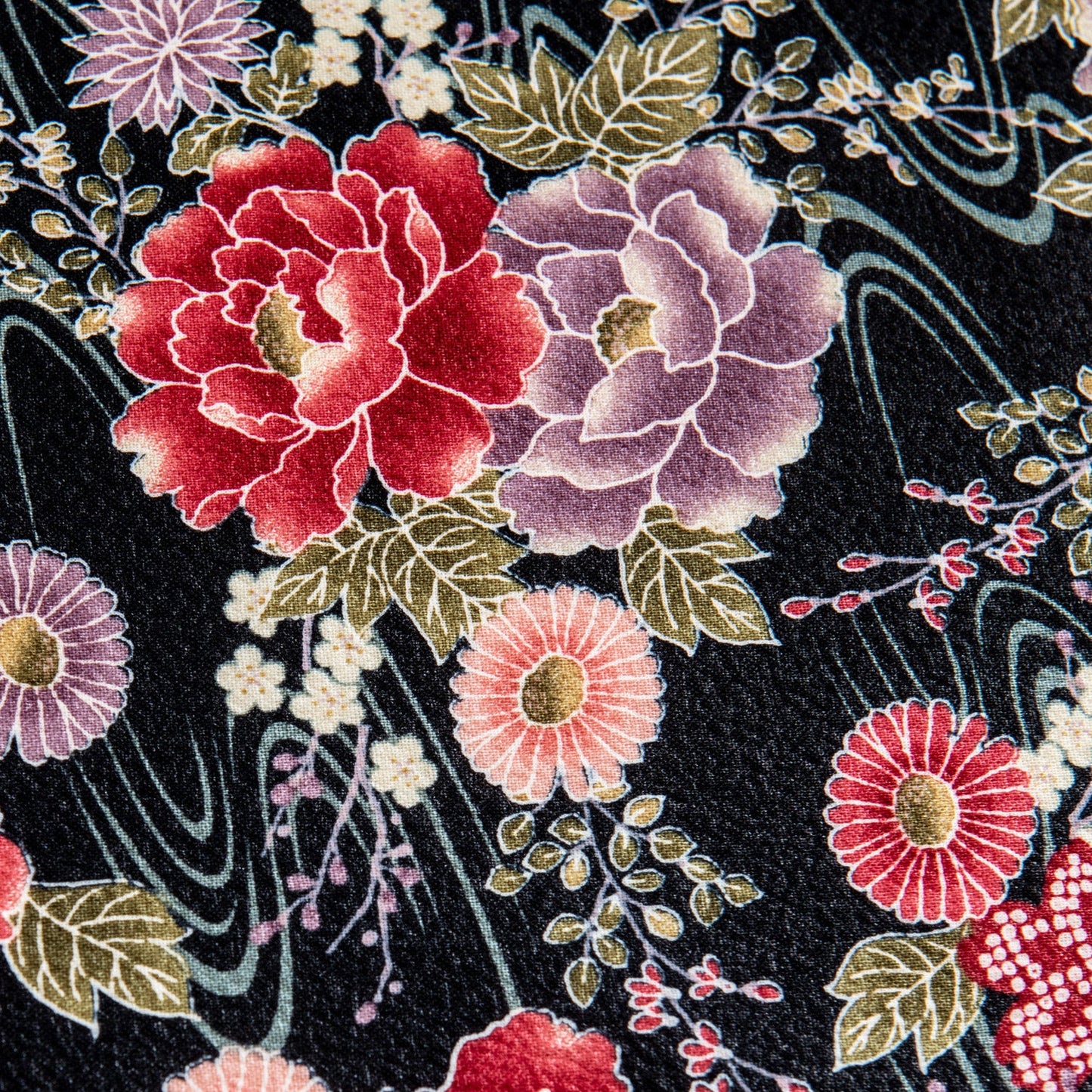 Black Floral Japanese Handkerchief