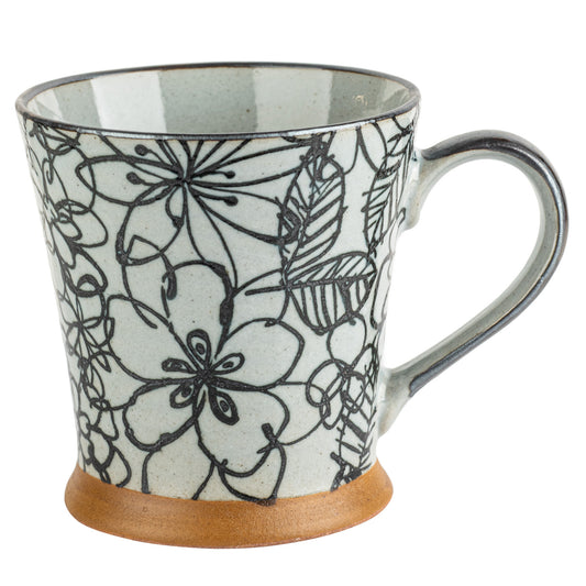 Black Flower Garden Japanese Mug