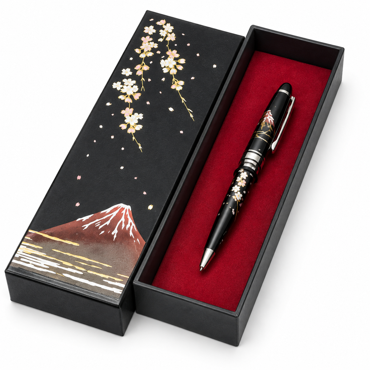 Black Mount Fuji and Sakura Japanese-Lacquer Pen and Gift Box