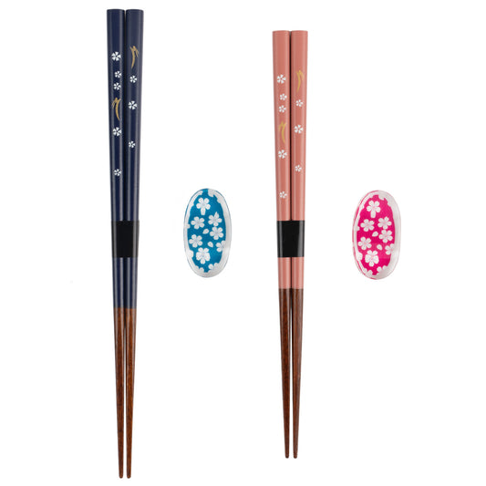 Blue and Pink Blossom Japanese Chopstick Gift Set