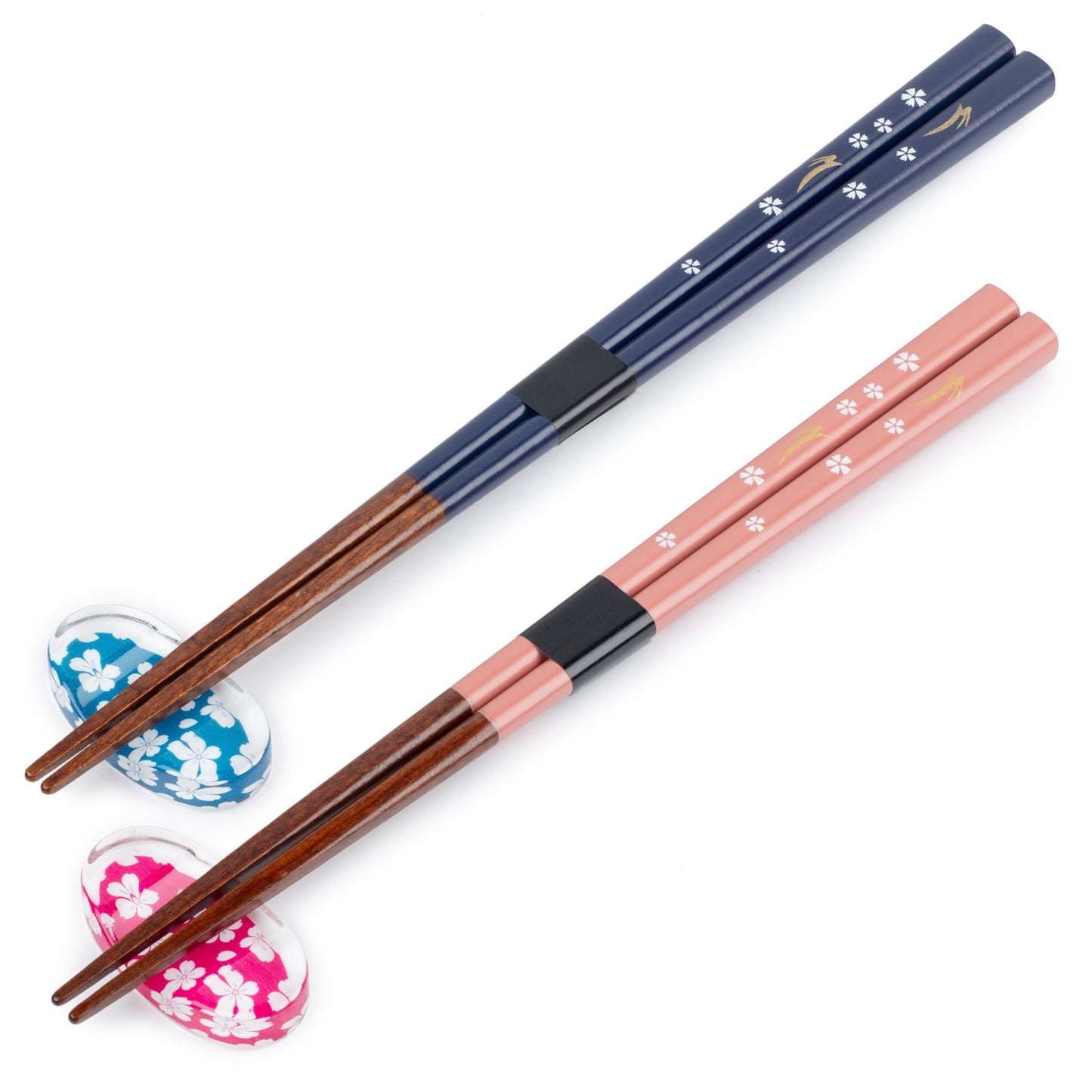 Blue and Pink Blossom Japanese Chopstick Gift Set side