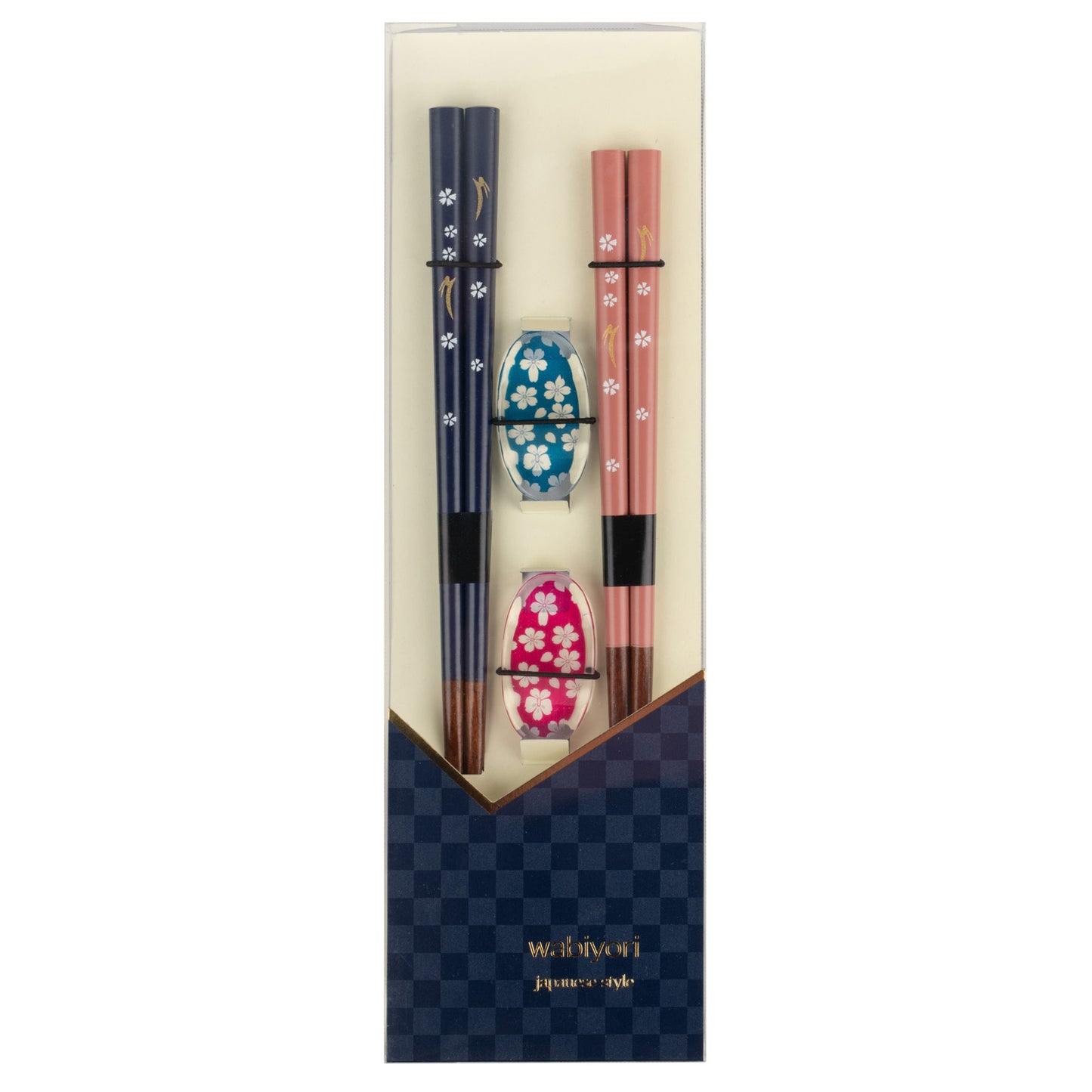 Blue and Pink Blossom Japanese Chopstick Gift Set in box