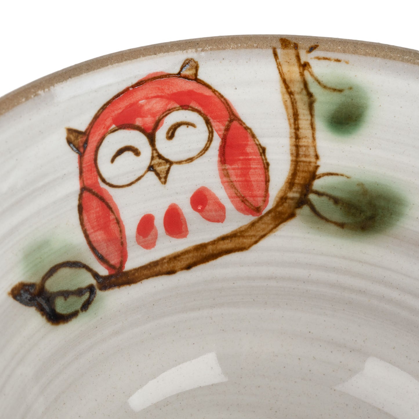 Blue and Red Owl Japanese Rice Bowl and Cup Set red detail