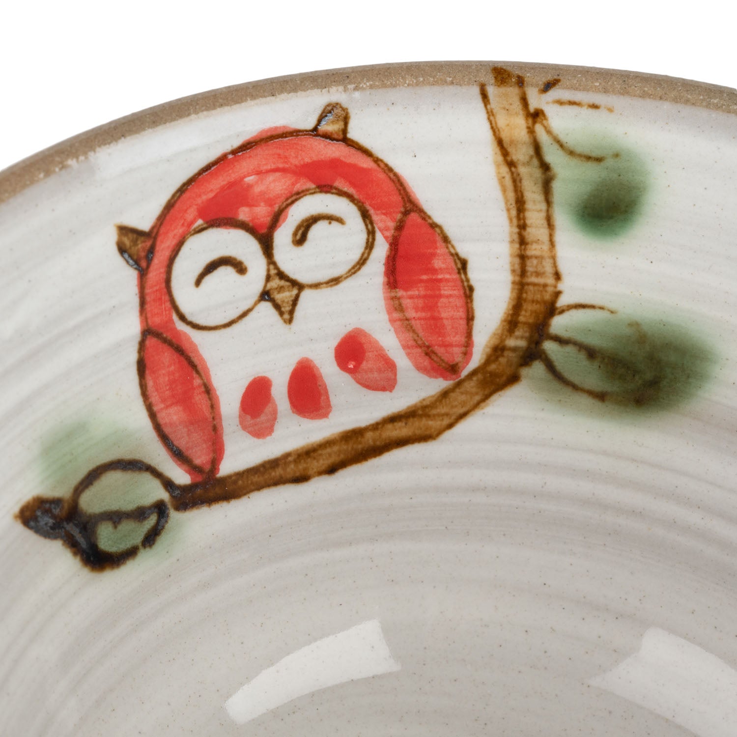 Blue and Red Owl Japanese Rice Bowl and Cup Set red detail