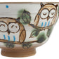 Blue and Red Owl Japanese Rice Bowl and Cup Set blue detail