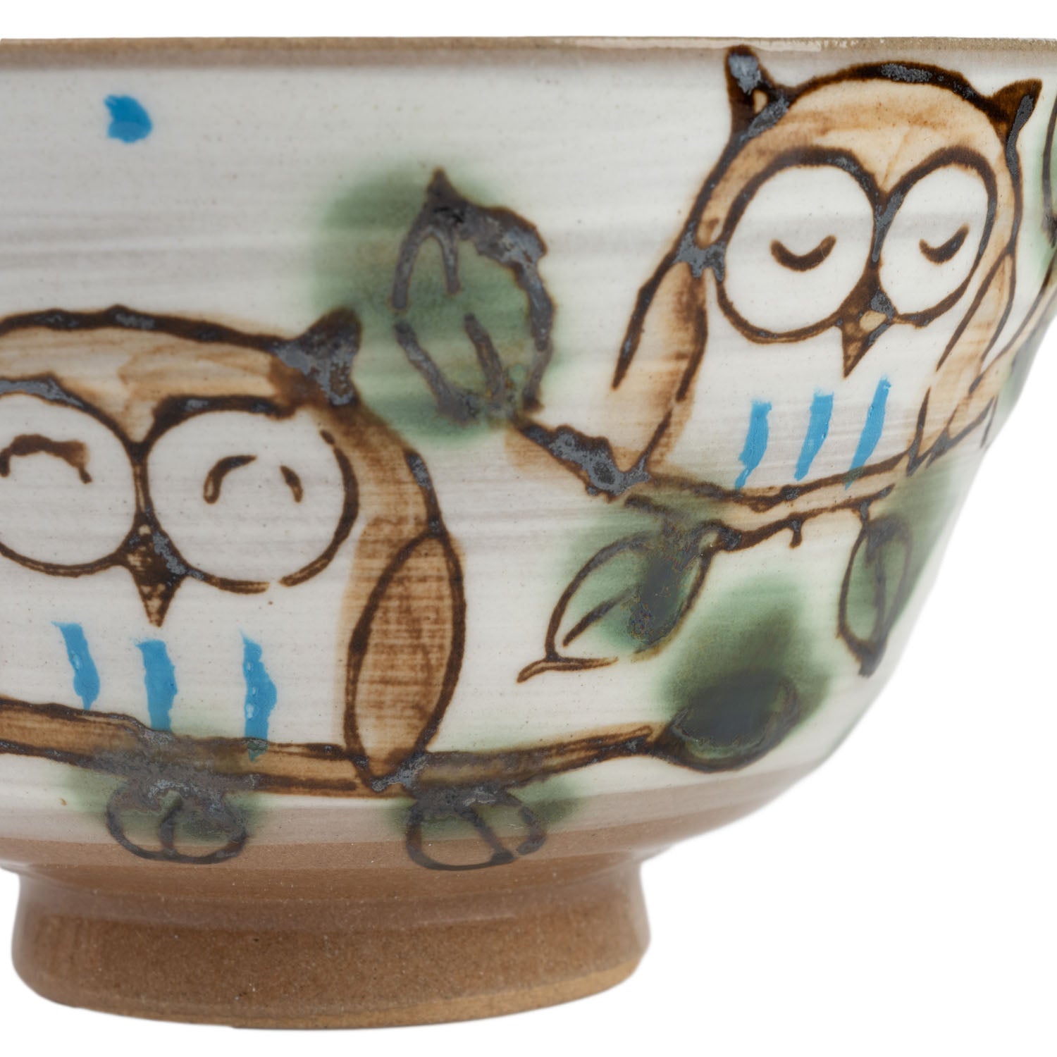 Blue and Red Owl Japanese Rice Bowl and Cup Set blue detail