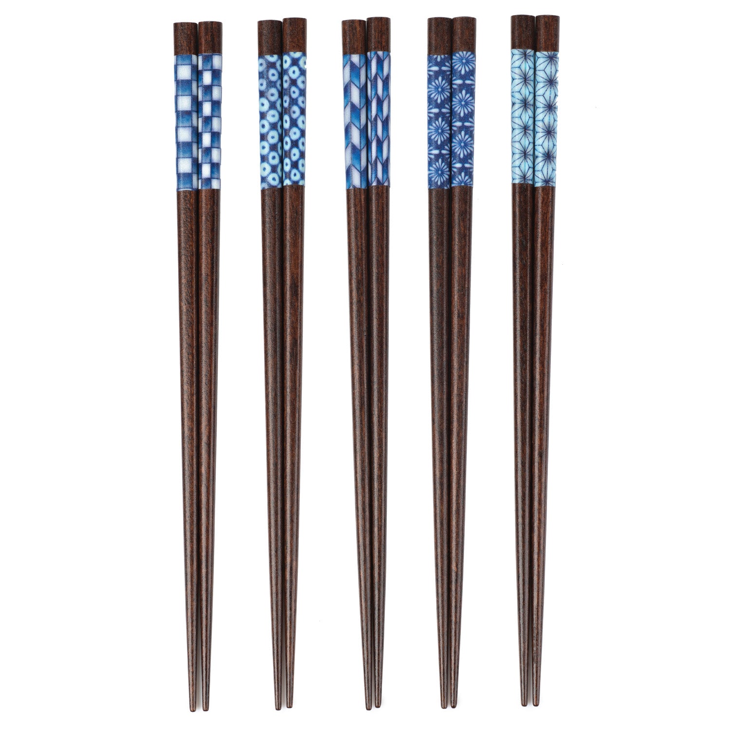 Blue and White 5pce Japanese Chopstick Gift Set open