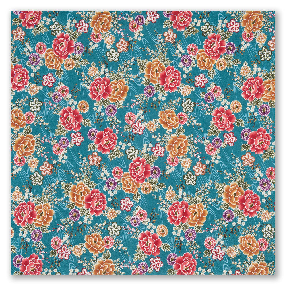 Blue Floral Cotton Japanese Handkerchief