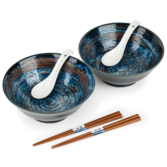 Blue Hake Japanese Ramen Bowl Set