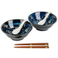 Blue Hana Cherry Blossom Japanese Ramen Bowl Set