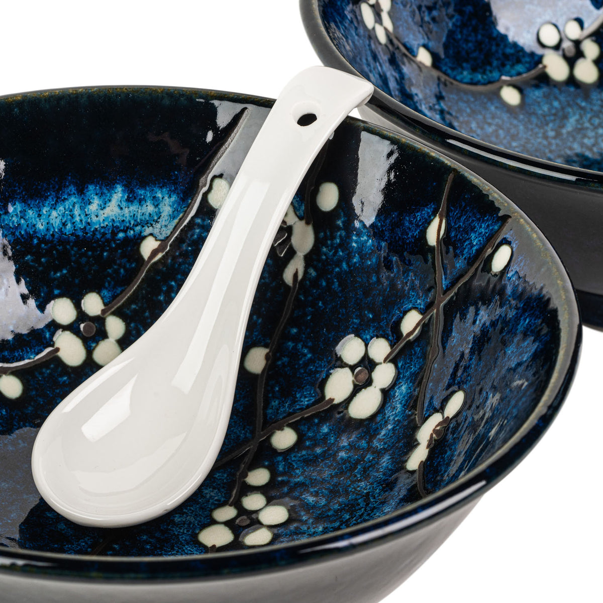 Blue Hana Cherry Blossom Japanese Ramen Bowl Set detail