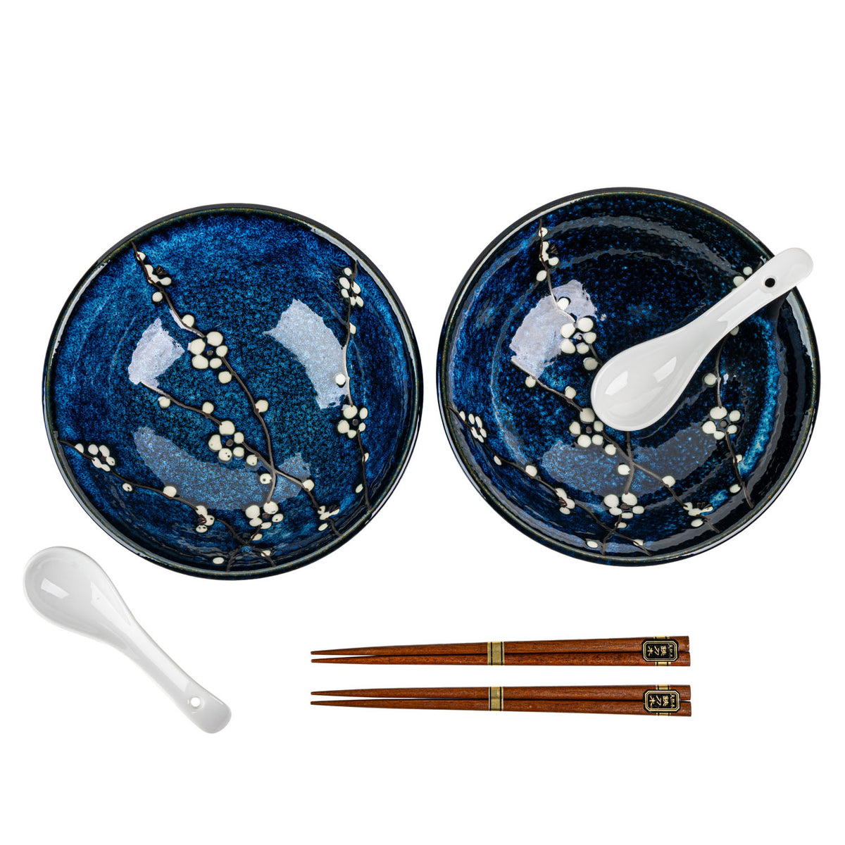Blue Hana Cherry Blossom Japanese Ramen Bowl Set top