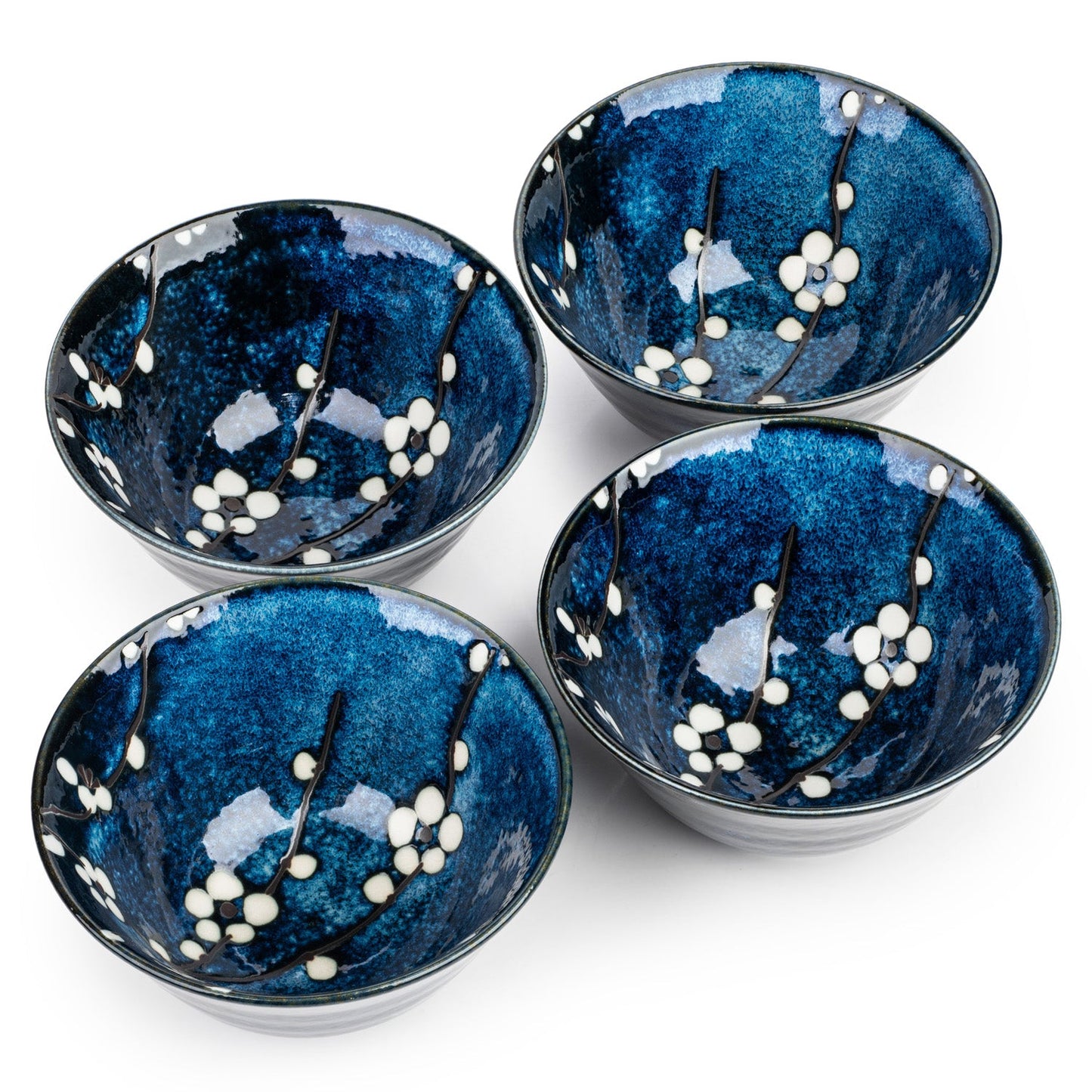 Blue Hana Cherry Blossom Japanese Rice Bowl Set