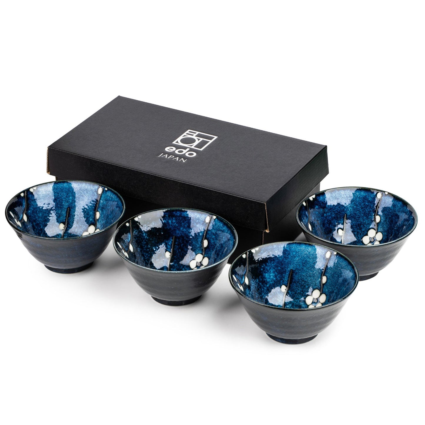 Blue Hana Cherry Blossom Japanese Rice Bowl Set