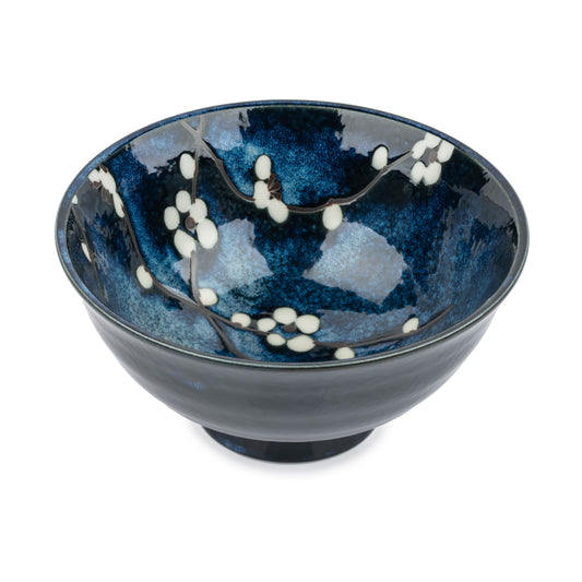 Blue Hana Cherry Blossom Japanese Soup Bowl side angle