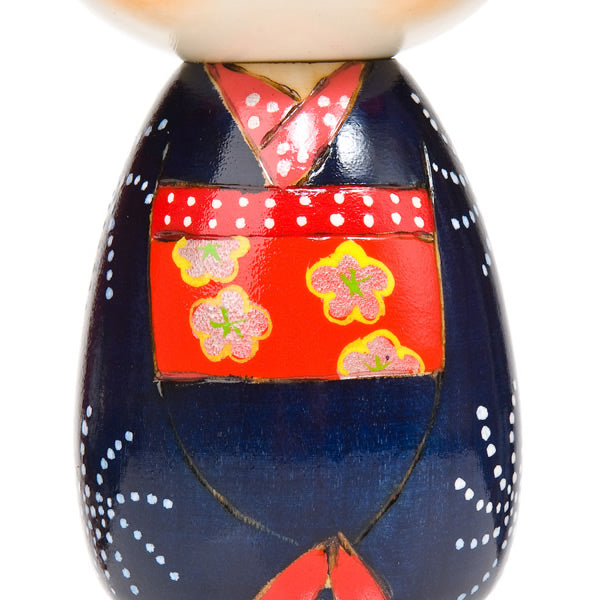 Blue Happy Girl Kawaii Kokeshi Doll