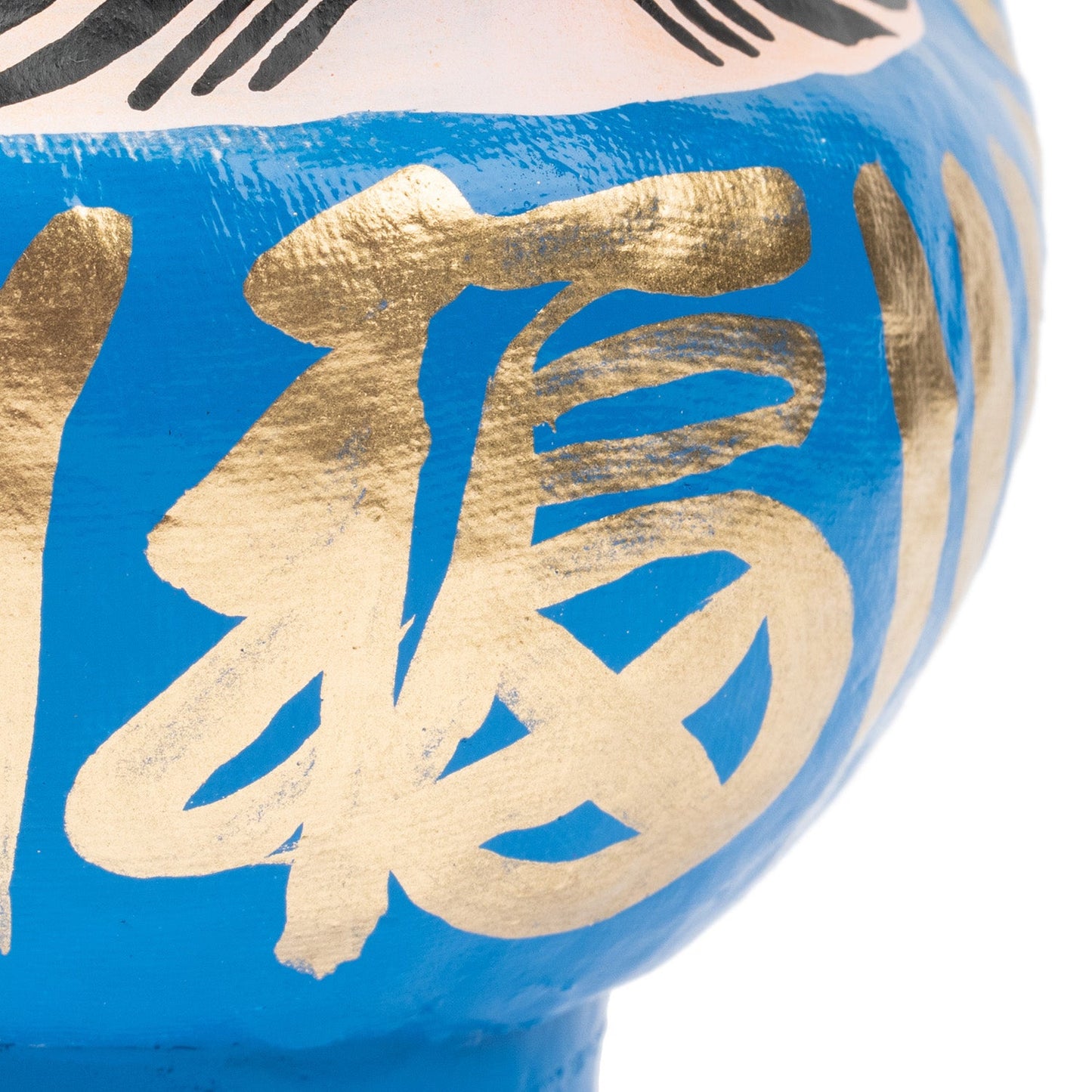 Blue Japanese Daruma Doll Lucky God detail