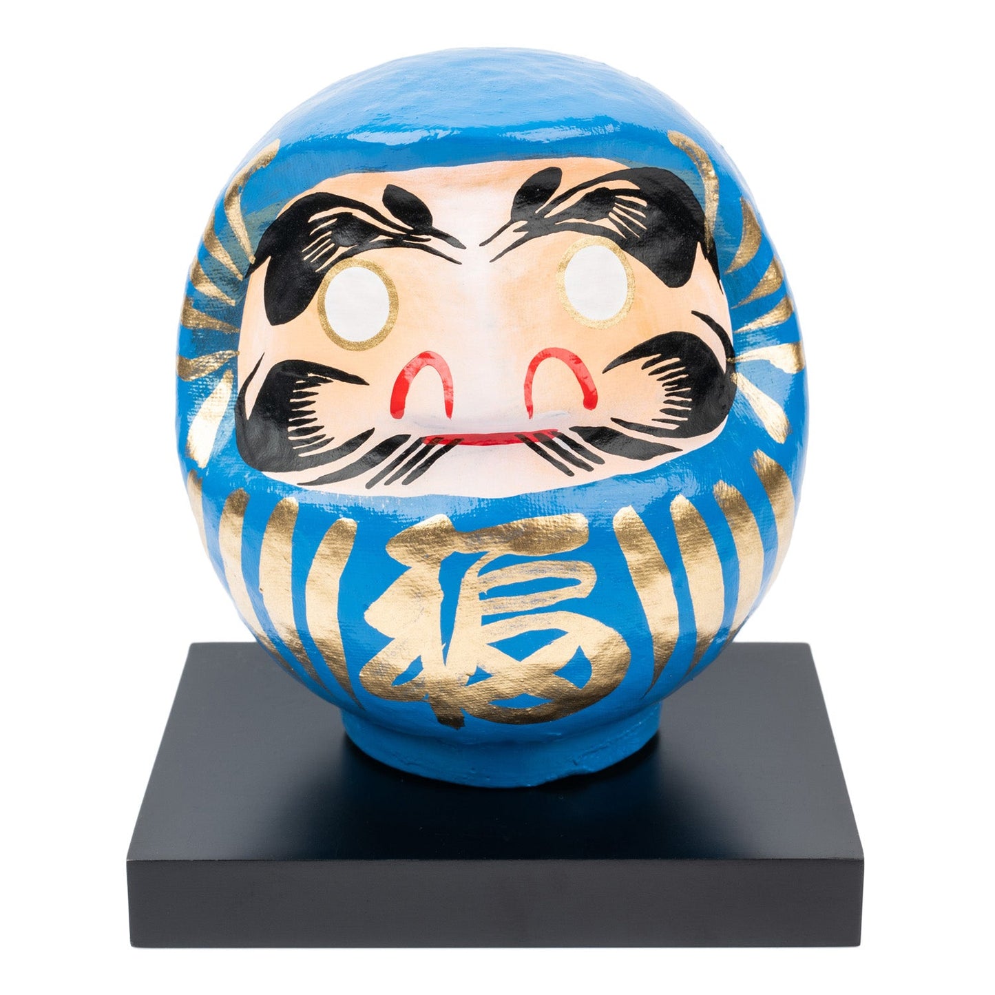 Blue Japanese Daruma Doll Lucky God and stand