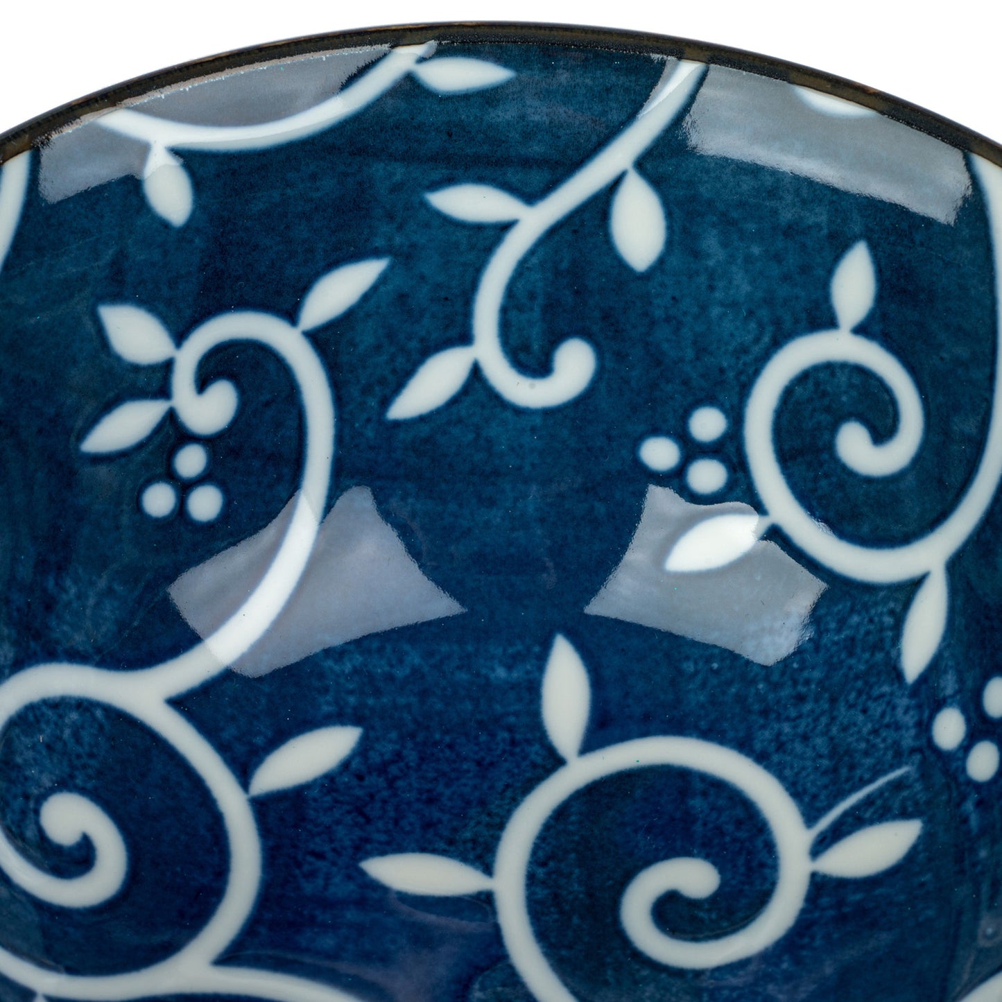 Blue Karakusa Ceramic Japanese Soup Bowl detail