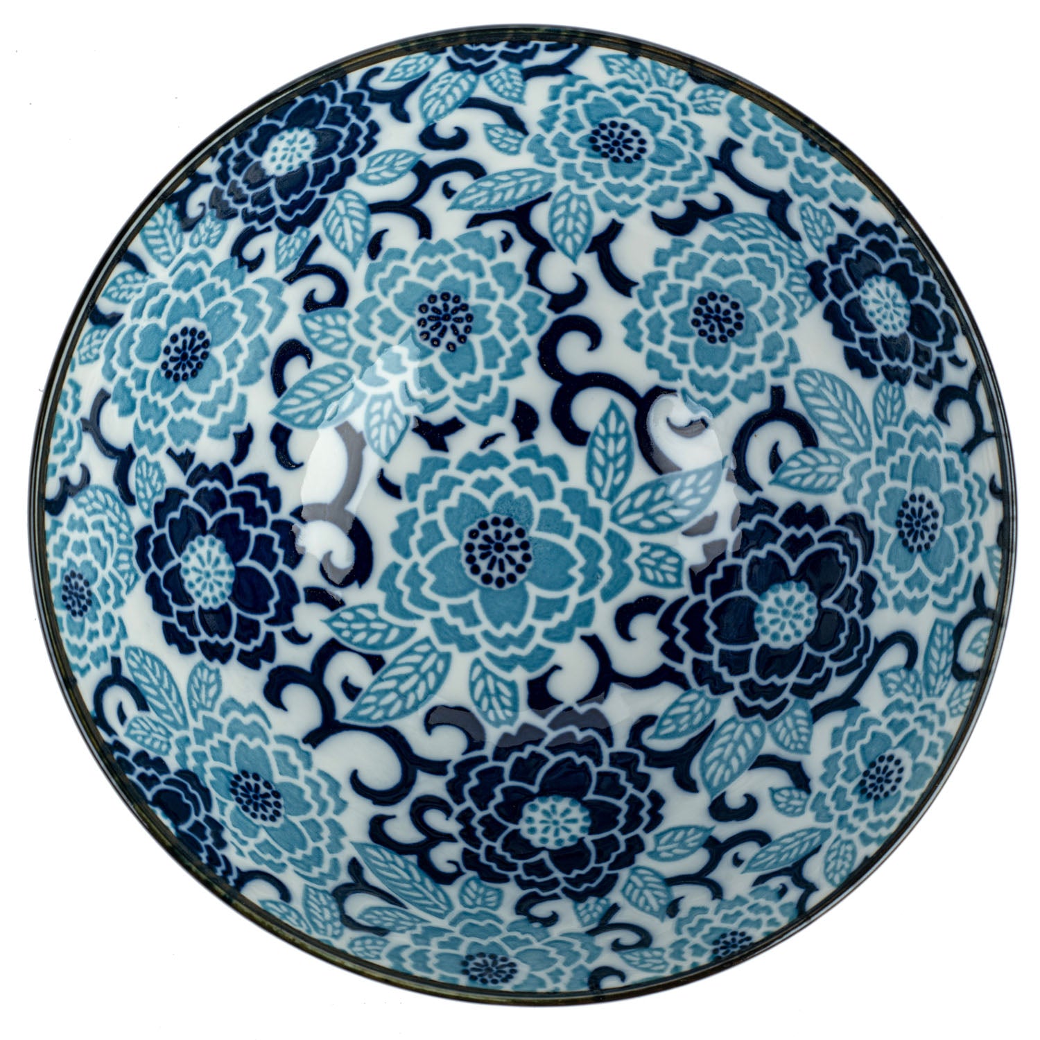 Blue Peony Japanese Ramen Bowl top