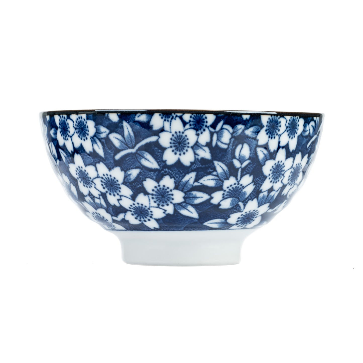 Blue Sakura Ceramic Japanese Rice Bowl side