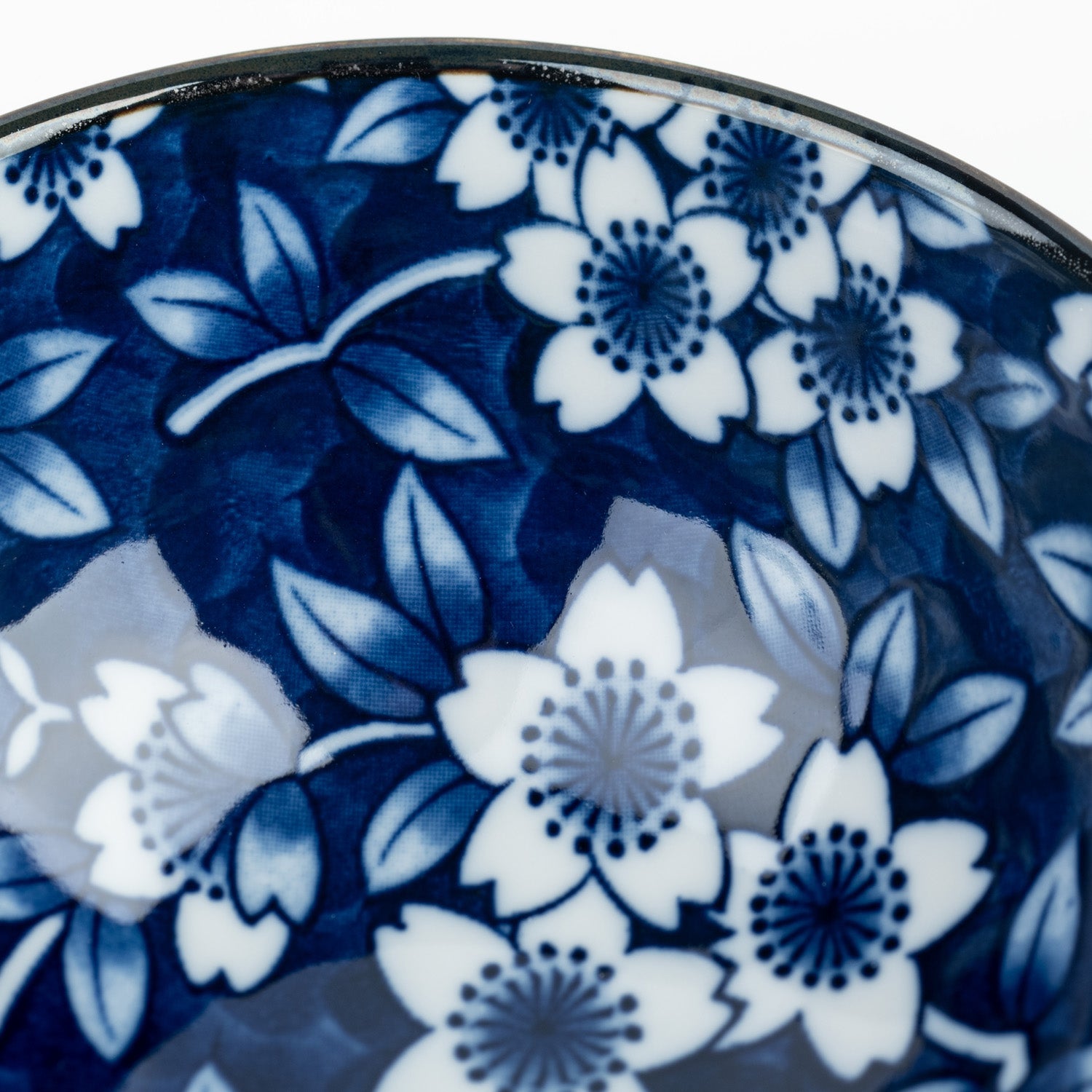 Blue Sakura Ceramic Japanese Rice Bowl detail