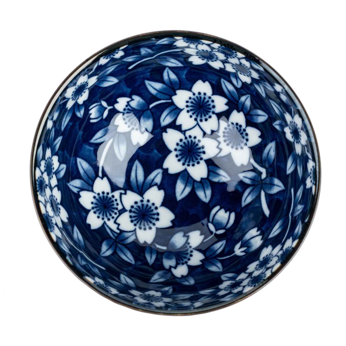 Blue Sakura Ceramic Japanese Rice Bowl top