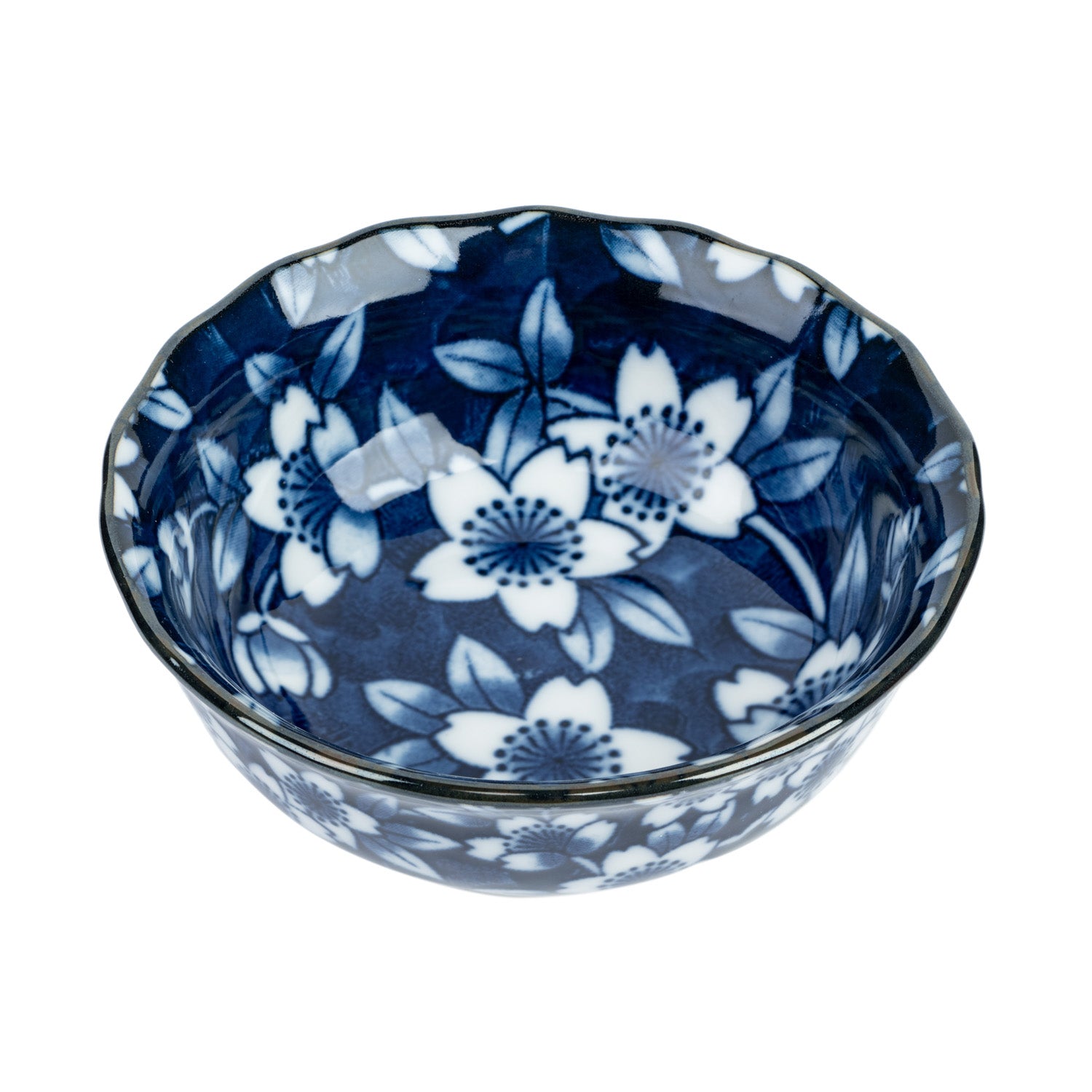 Blue Sakura Small Ceramic Japanese Dish close up