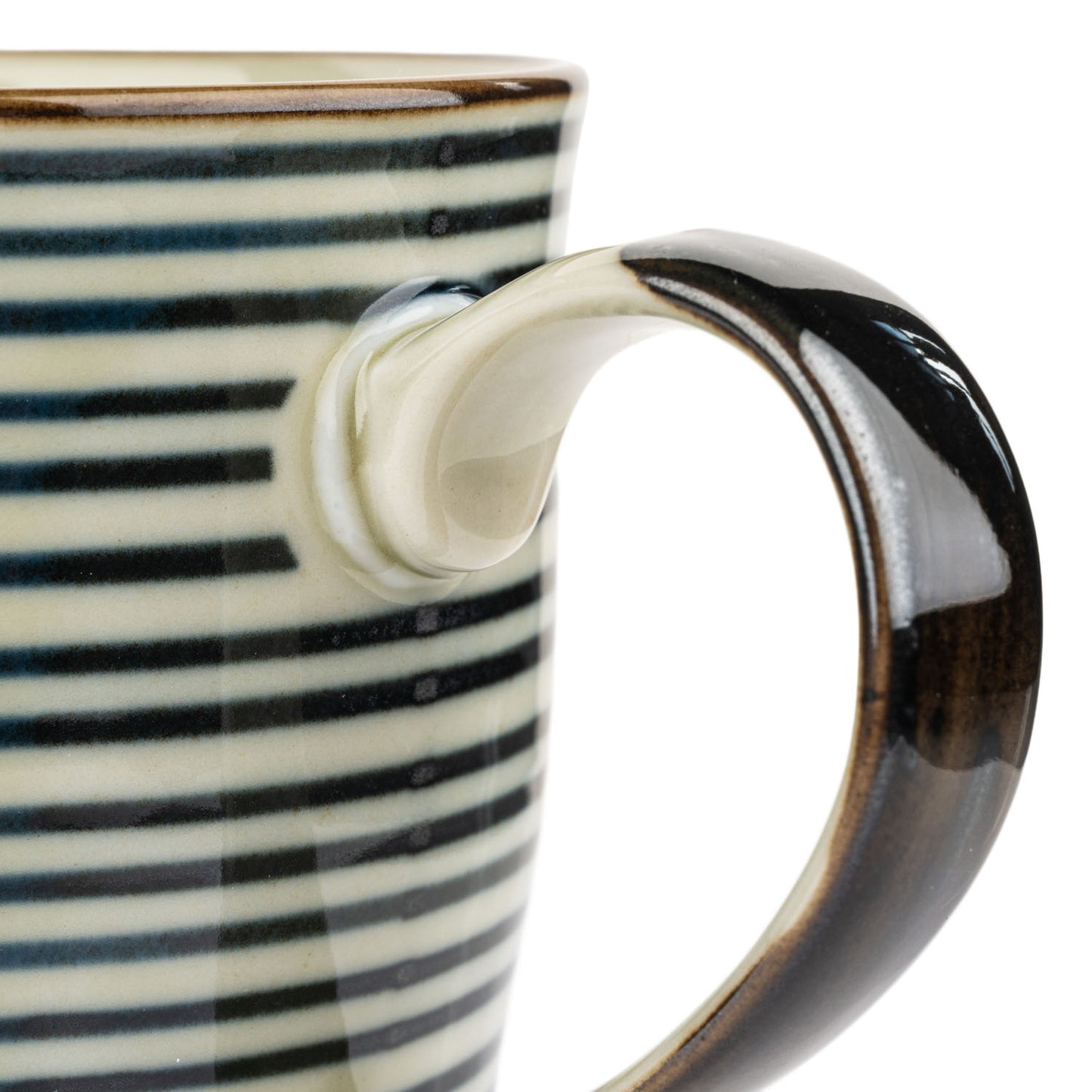 Blue Stripe Ceramic Japanese Tea Mug handle detail