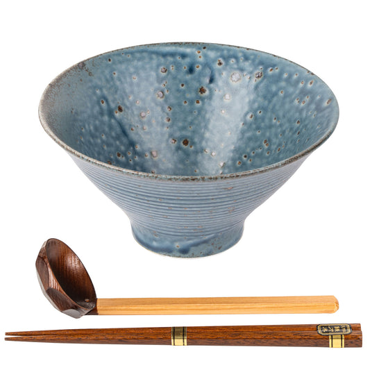 Blue Wabi Sabi Premium Japanese Ramen Bowl Set