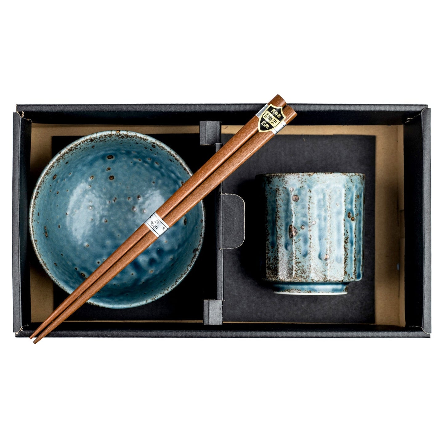 Blue Wabi Sabi Premium Rice Bowl and Tea Cup Set