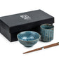 Blue Wabi Sabi Premium Rice Bowl and Tea Cup Set