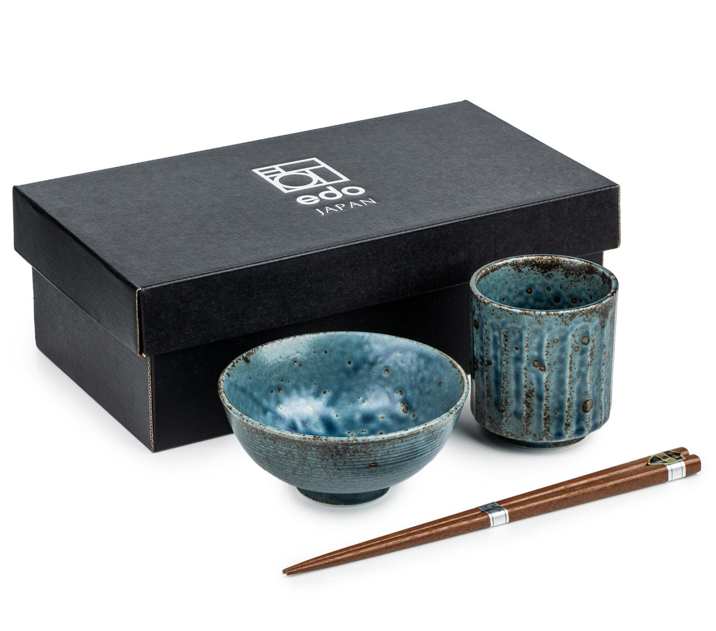 Blue Wabi Sabi Premium Rice Bowl and Tea Cup Set