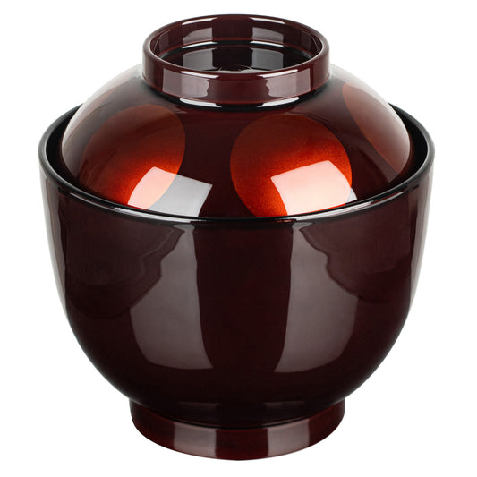 Bronze Circle Japanese Lacquer Miso Soup Bowl and Lid