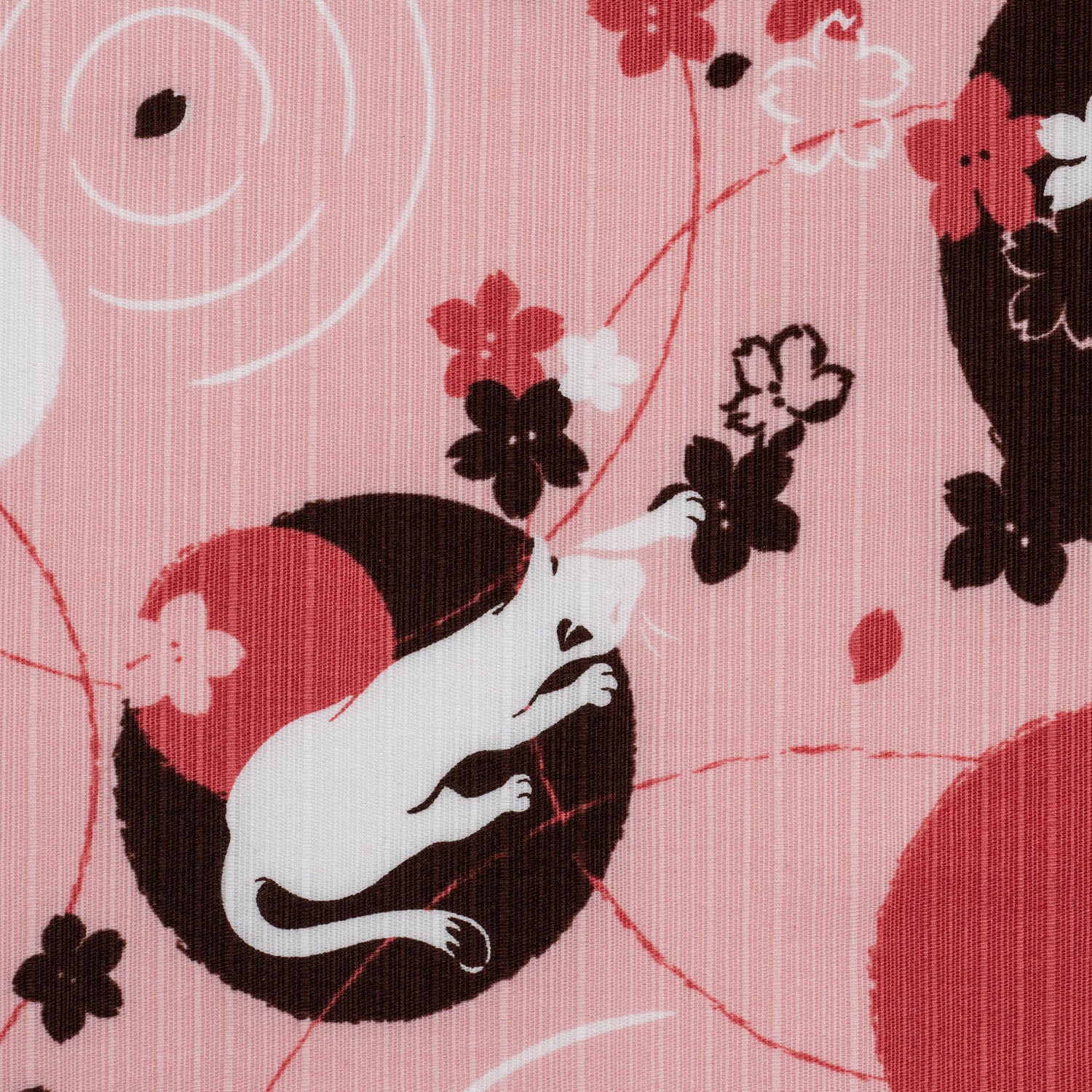 Brown and Pink Cat Japanese Handkerchief detail