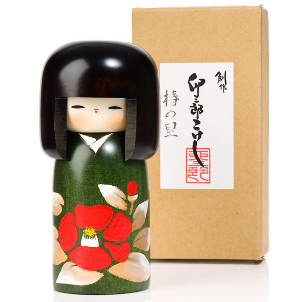 Camellia Flower Wooden Authentic Kokeshi Doll