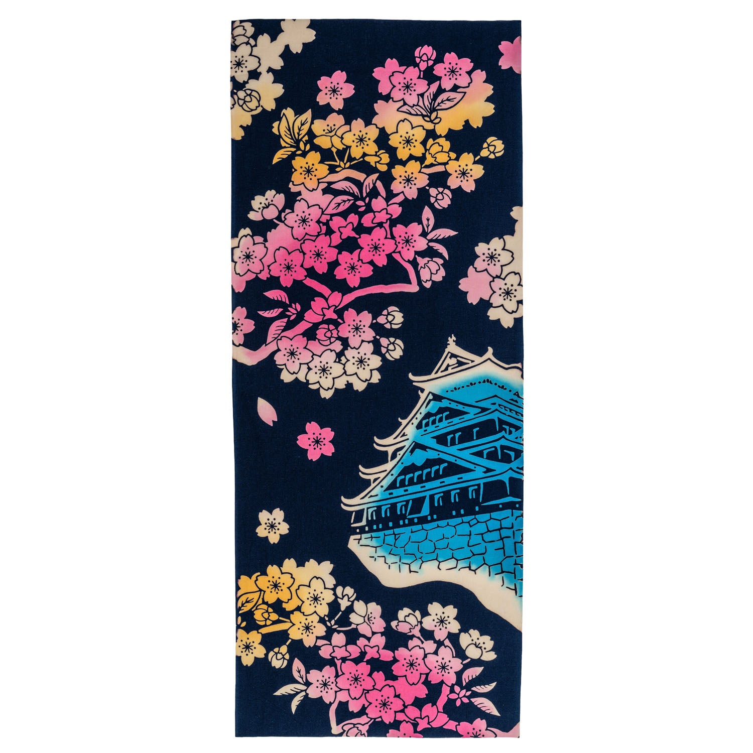 Castle and Cherry Blossoms Japanese Cotton Tenugui