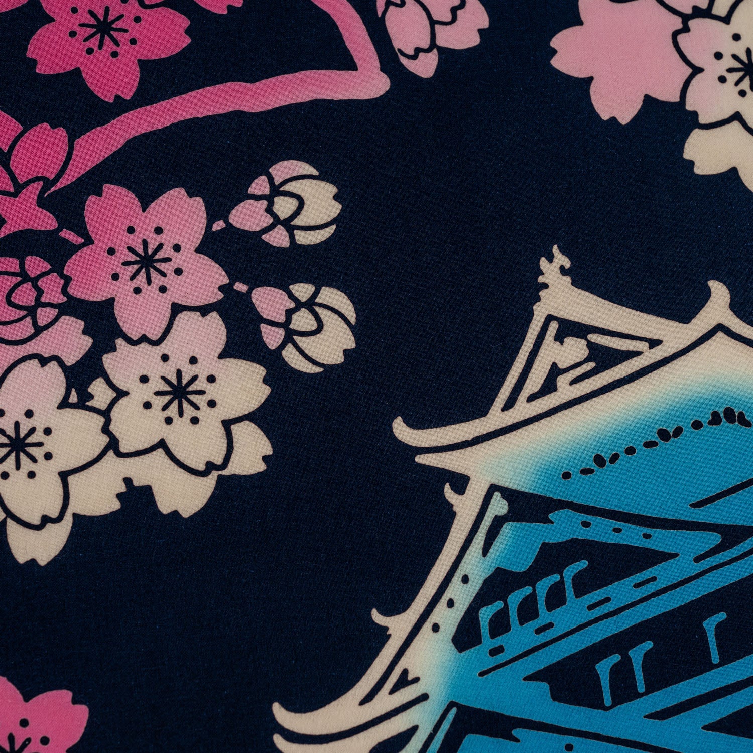Castle and Cherry Blossoms Japanese Cotton Tenugui detail