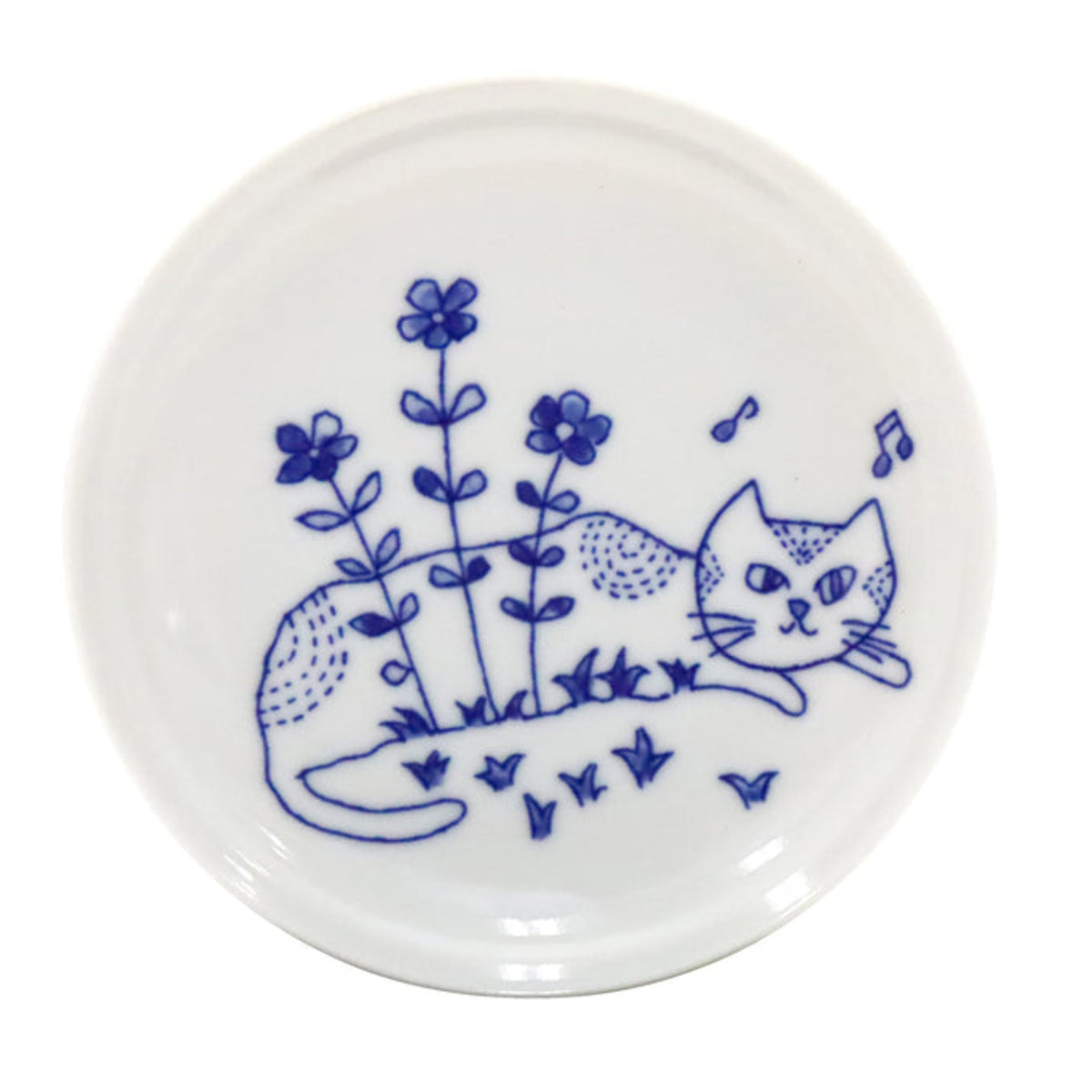 Cat and Flowers Small Japanese Plate
