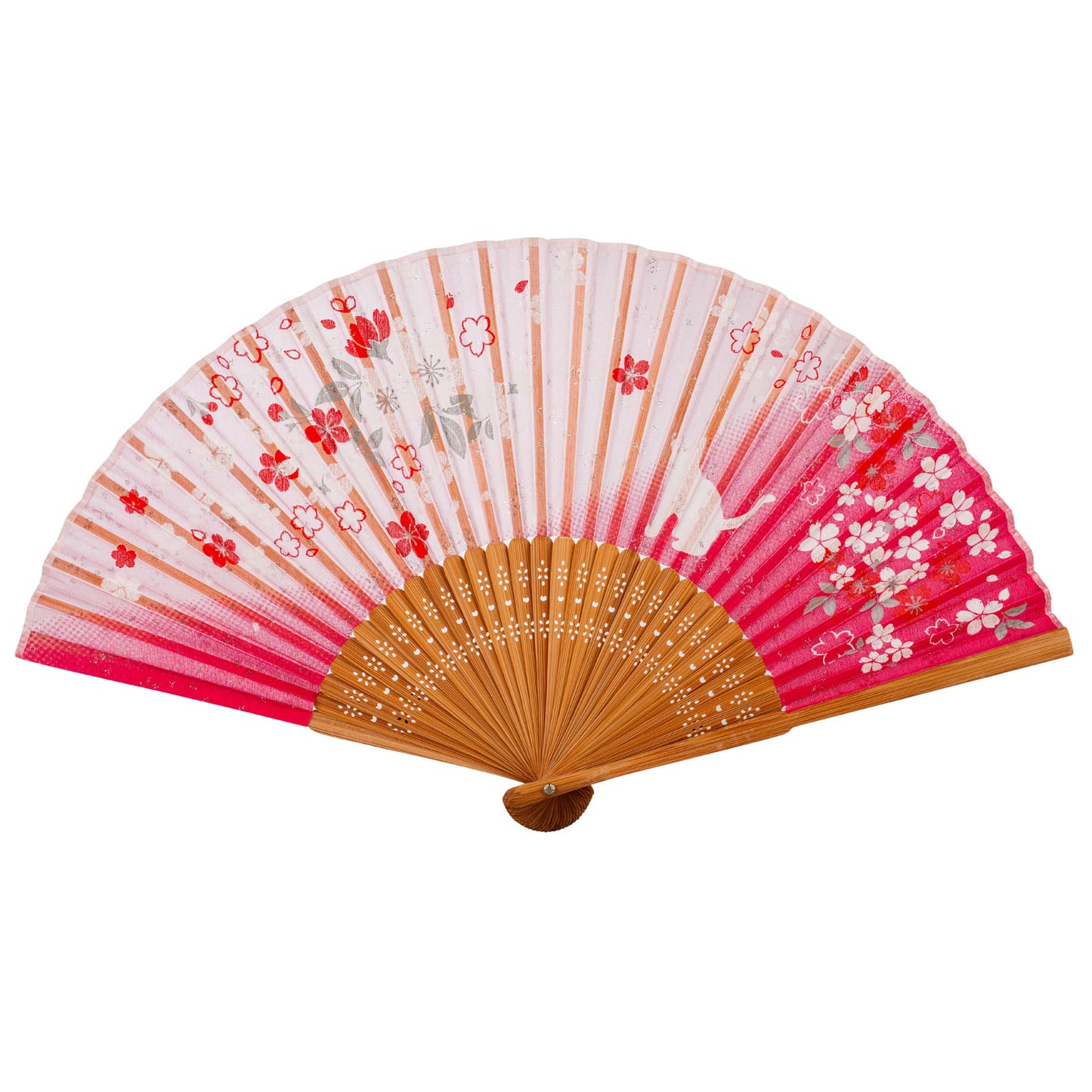 Cat and Pink Cherry Blossom Japanese Folding Fan