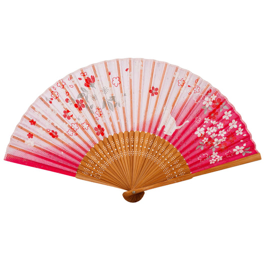 Cat and Pink Cherry Blossom Japanese Folding Fan