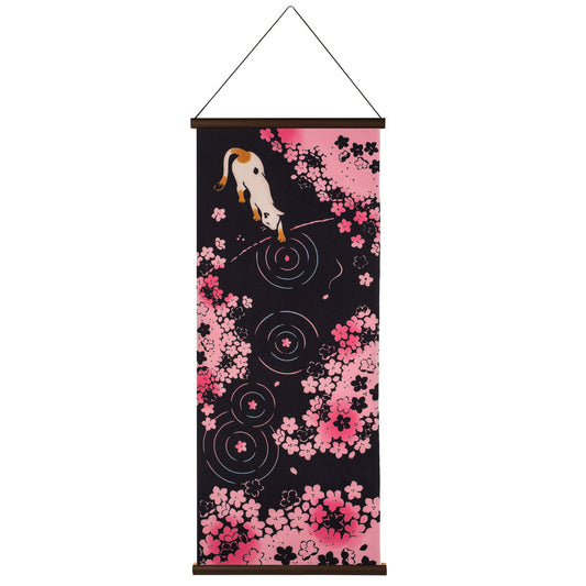 Cat at Hanami Japanese Wall Hanging Set