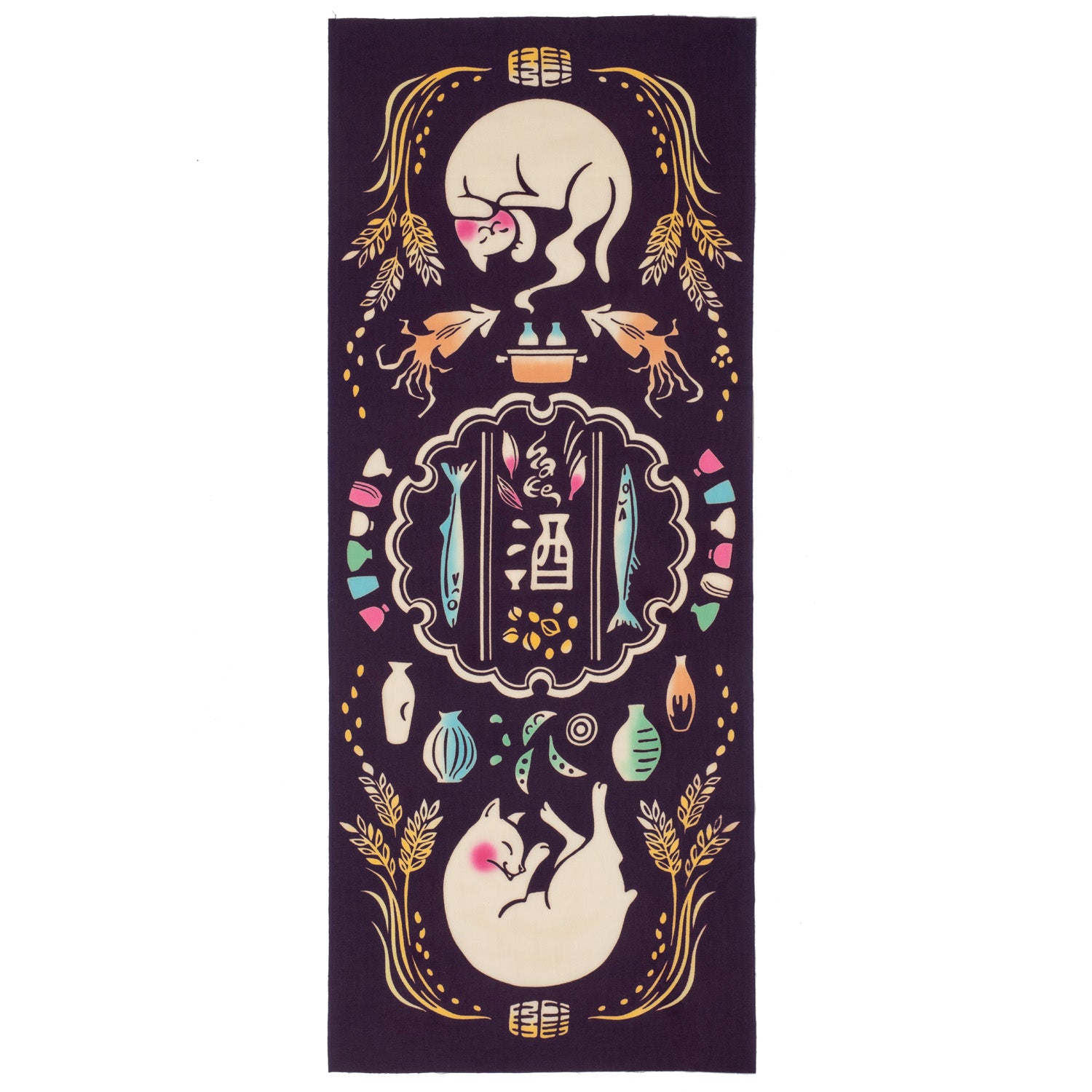 Cats and Sake Japanese Cotton Tenugui