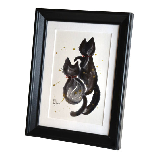 Cats In Love Black Frame A5 Japanese Print