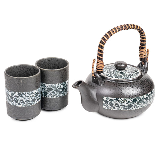 Charcoal Flower Japanese Tea Pot Set